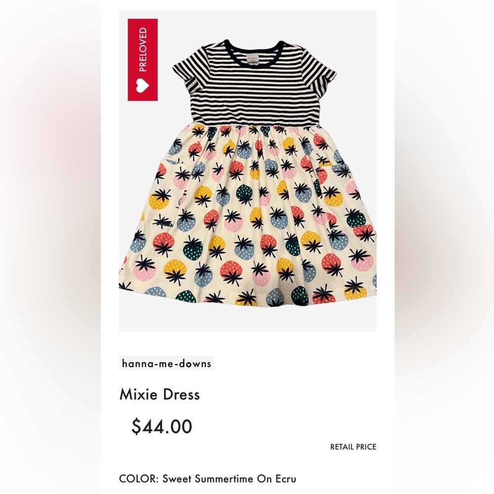 Hanna Andersson Mixie Dress - Navy and White Striped with Strawberry Print 6/7